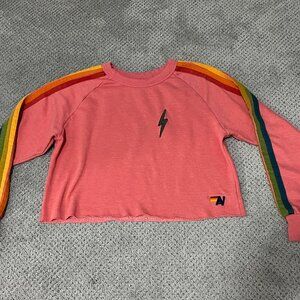Aviator Nation Lightning Bolt Cropped Crew Sweatshirt, size Small